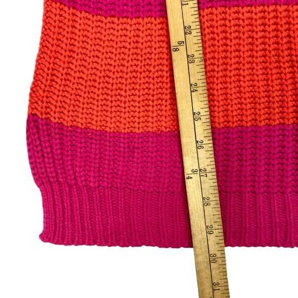 Derek Heart Sweater Womens M Pink Orange Striped Vibrant Chunky Knit Cozy Winter - Picture 15 of 16